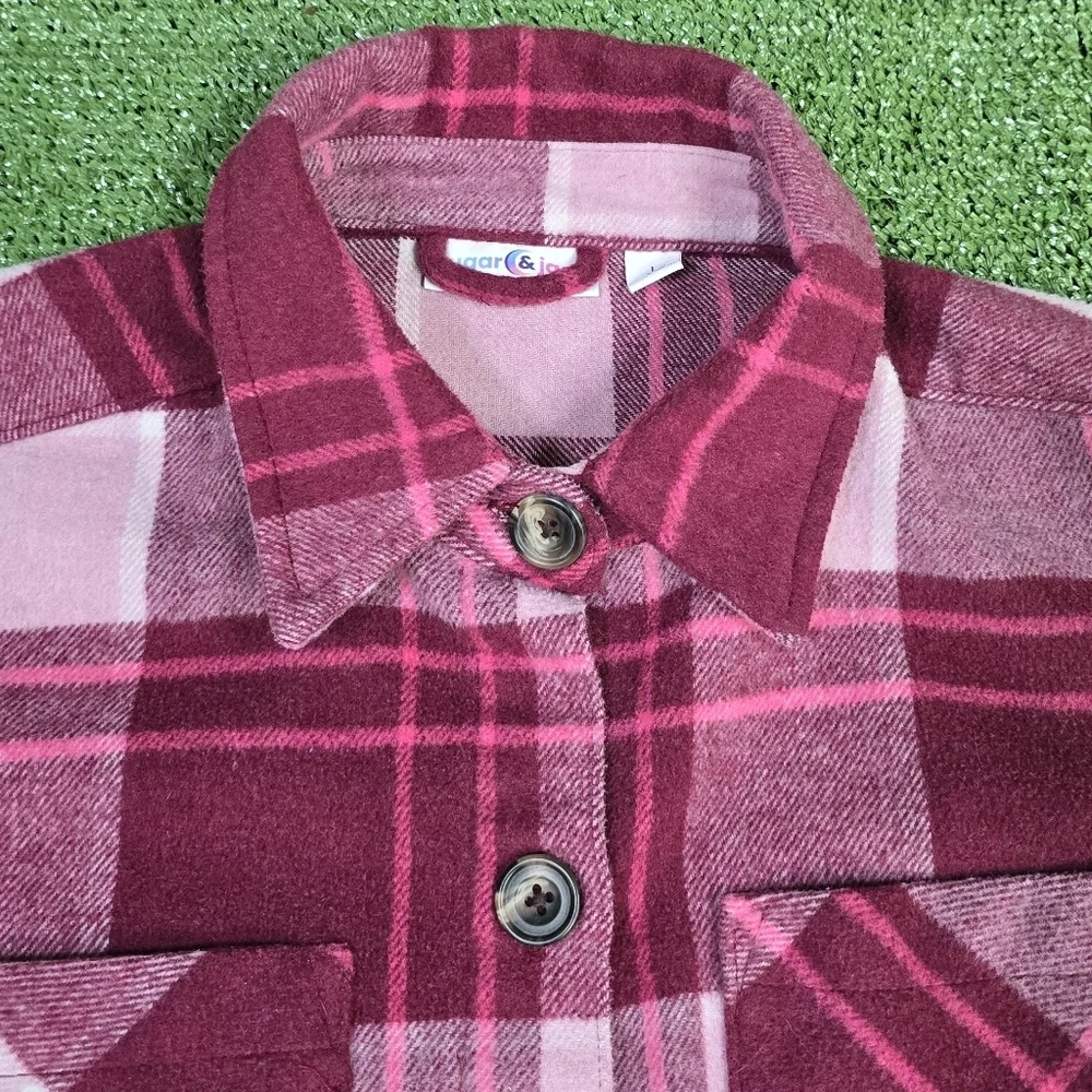 Sugar & Jade Girls Size L 12\14 Wool Blend Sugar Plum Plaid Button Down Jacket